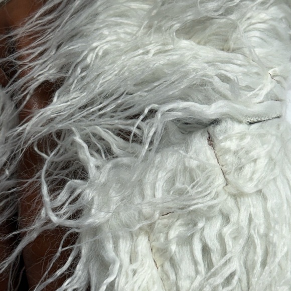 Pretty Little Things Brown Shaggy White Trim Midi Faux Leather Coat Size 6 - Picture 10 of 11